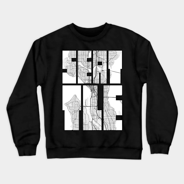 Seattle, USA City Map Typography - Light Crewneck Sweatshirt by deMAP Studio